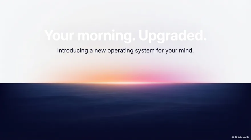 当时的分享封面：发布会风格的日出地平线画面，标题 Your morning. Upgraded.，副题 Introducing a new operating system for your mind.